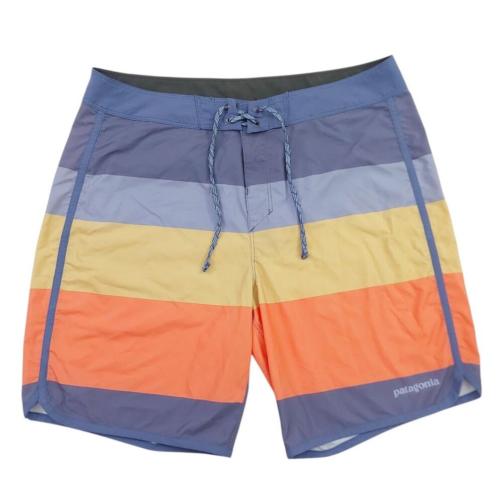 Patagonia Board Shorts Mens 33 Blue Colorblock Swim Trunks Surfing Beach Travel